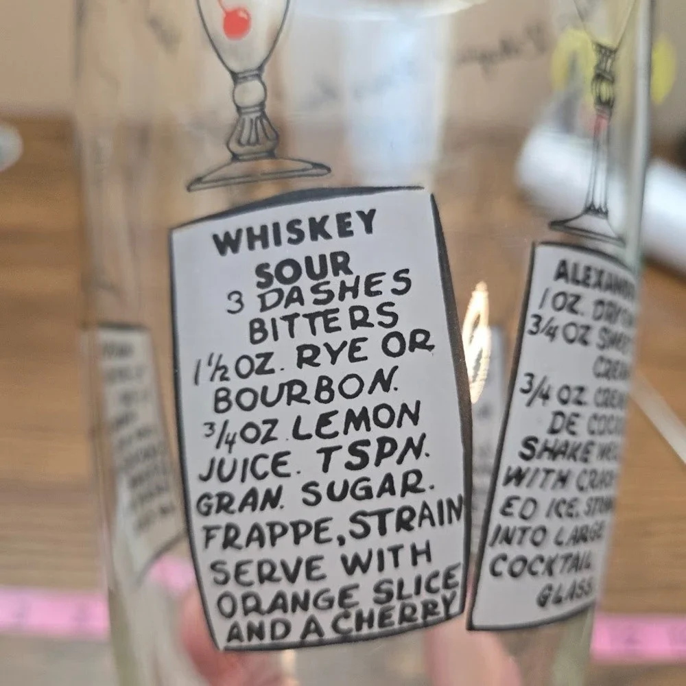 VTG Cocktail Recipe Barware Glass‎ Drink Shaker NO LID SEE DESC